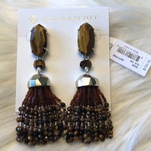 Kendra Scott gold Dove earrings with tigers eye